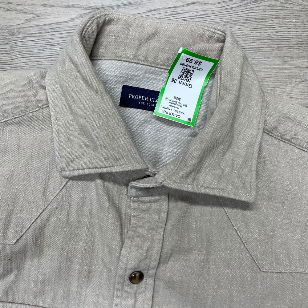 Proper Cloth Western Shirt Mens M Beige Organic Slub Denim Albate PCF3815